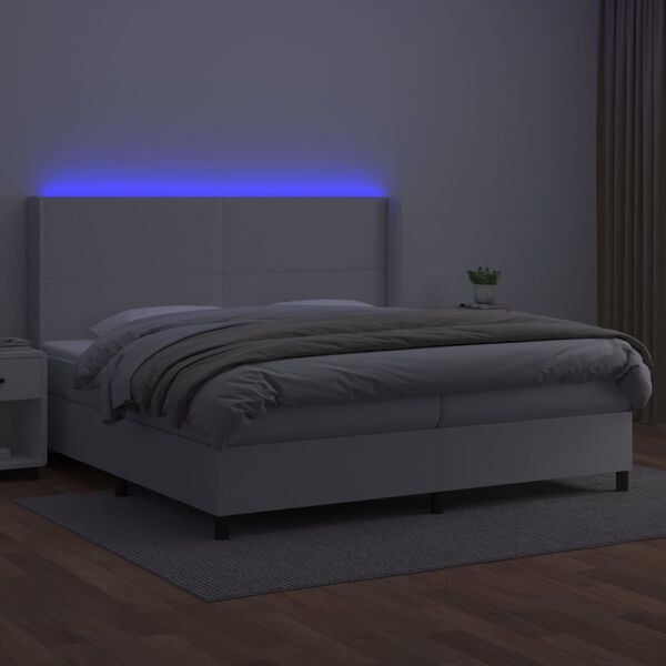 vidaXL Box spring postel s matrací a LED bílá 200x200 cm umělá kůže