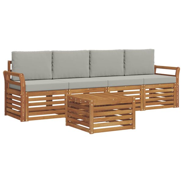 vidaXL Sedac&iacute; soupravy s pol&scaron;t&aacute;řem 5 pcs Př&iacute;rodn&iacute; a světle &scaron;ed&aacute;