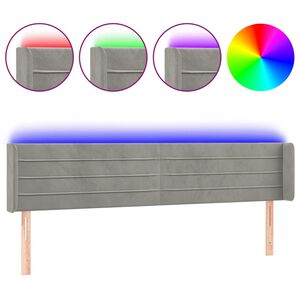 vidaXL Čelo postele s LED světle &scaron;ed&eacute; 203 x 16 x 78/88 cm samet