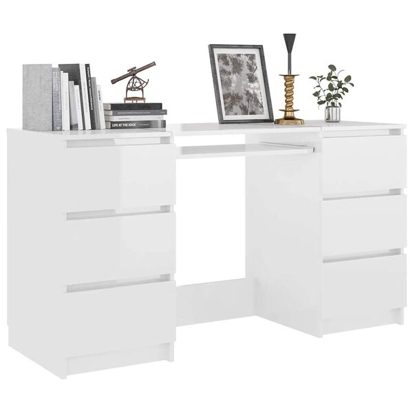 vidaXL Psac&iacute; stůl b&iacute;l&yacute; s vysok&yacute;m leskem 140x50x77 cm kompozitn&iacute; dřevo