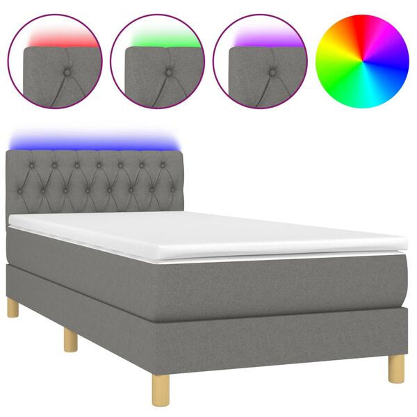 vidaXL Box spring postel s matrac&iacute; a LED tmavě &scaron;ed&aacute; 100x200 cm textil