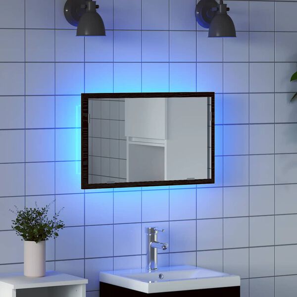 vidaXL Koupelnové zrcadlo s LED světly, černý dub, 60x8,5x37 cm