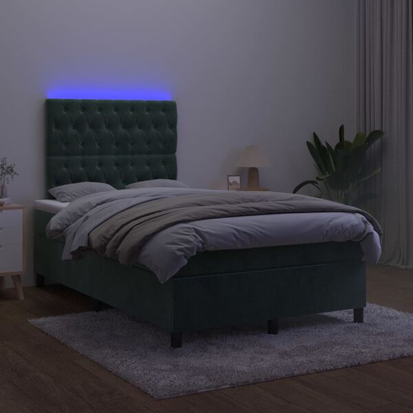 vidaXL Box spring postel s matrac&iacute; a LED tmavě zelen&aacute; 120x200 cm samet