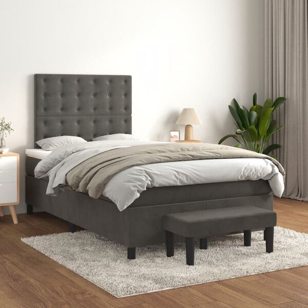 vidaXL Box spring postel s matrac&iacute; tmavě &scaron;ed&aacute; 120 x 200 cm samet