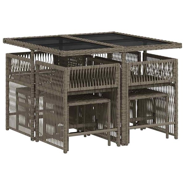 vidaXL 9d&iacute;ln&yacute; zahradn&iacute; j&iacute;deln&iacute; set s podu&scaron;kami &scaron;ed&yacute; polyratan