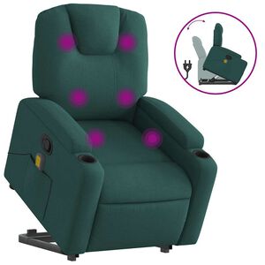vidaXL Zvedac&iacute; mas&aacute;žn&iacute; polohovac&iacute; křeslo tmavě zelen&eacute; textil