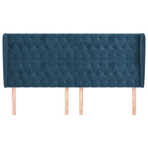 vidaXL Čelo postele typu u&scaron;&aacute;k tmavě modr&aacute; 183x23x118/128 cm samet