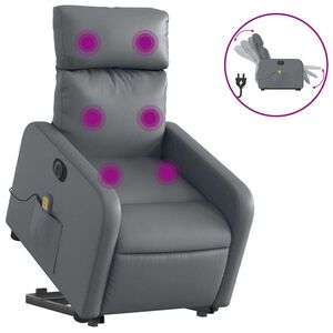 vidaXL Elektrick&eacute; zvedac&iacute; mas&aacute;žn&iacute; polohovac&iacute; křeslo &scaron;ed&eacute; uměl&aacute; kůže