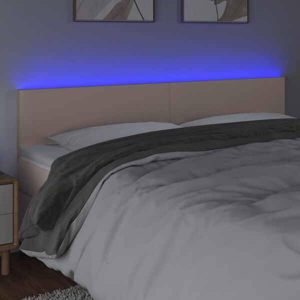 vidaXL Čelo postele s LED cappuccino 200x5x78/88 cm uměl&aacute; kůže