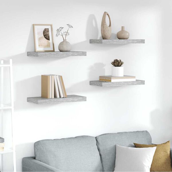 vidaXL Plovouc&iacute; n&aacute;stěnn&eacute; police 4 ks betonově &scaron;ed&eacute; 50x23x3,8 cm MDF