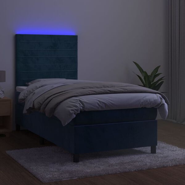 vidaXL Box spring postel s matrac&iacute; a LED tmavě modr&aacute; 80 x 200 cm samet