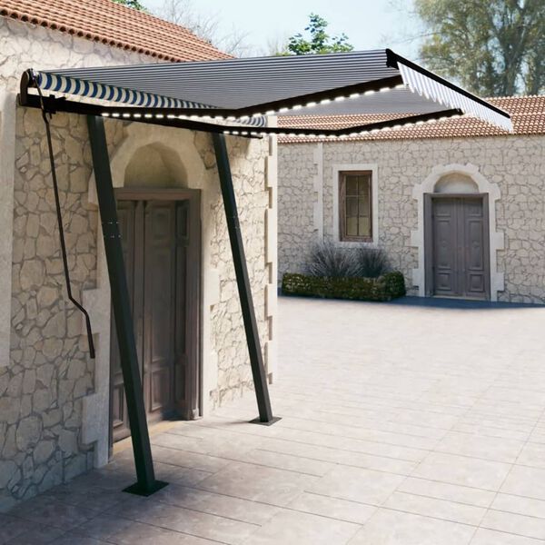 vidaXL Automatick&aacute; mark&yacute;za LED a senzor větru 3,5 x 2,5 m modrob&iacute;l&aacute;