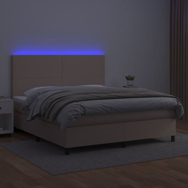 vidaXL Box spring postel matrace a LED cappuccino 180x200cm uměl&aacute; kůže