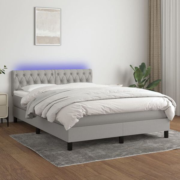 vidaXL Box spring postel s matrac&iacute; a LED světle &scaron;ed&aacute; 140x190 cm textil
