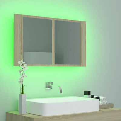 vidaXL LED koupelnová skřínka se zrcadlem dub sonoma 80 x 12 x 45 cm