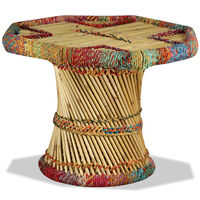 vidaXL Konferenční stolek, bambus s látkou chindi, vícebarevný