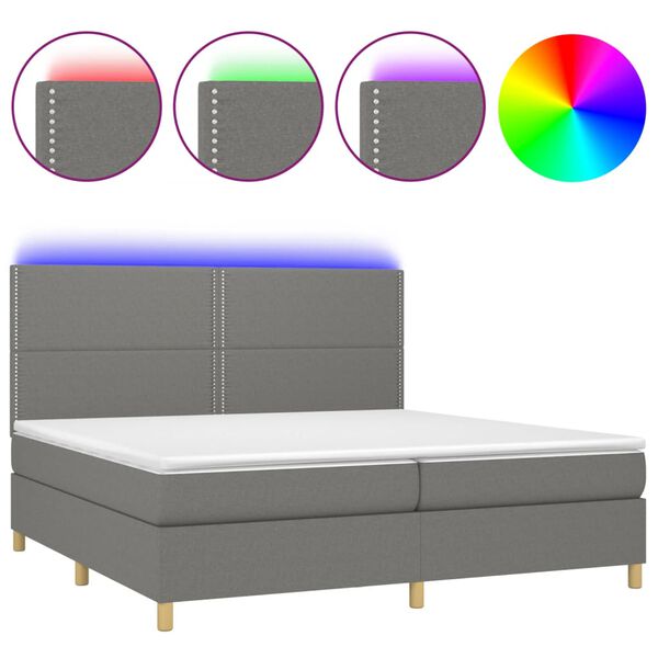 vidaXL Box spring postel s matrac&iacute; a LED tmavě &scaron;ed&aacute; 200x200 cm textil