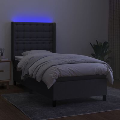 vidaXL Box spring postel s matrací a LED tmavě šedá 100x200 cm textil