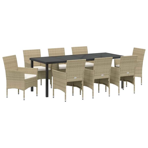 vidaXL Zahradn&iacute; j&iacute;deln&iacute; souprava s pol&scaron;t&aacute;řem 9 pcs B&eacute;žov&aacute; polyratan