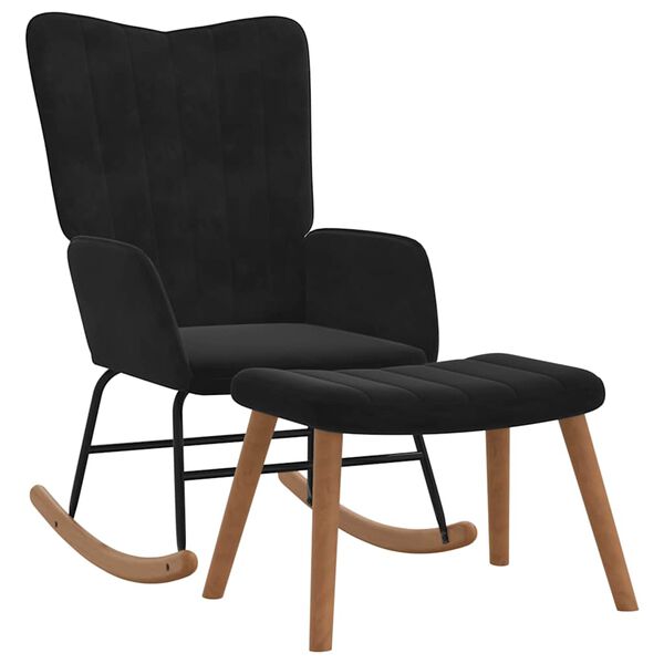 vidaXL Houpac&iacute; křeslo se stoličkou čern&eacute; samet