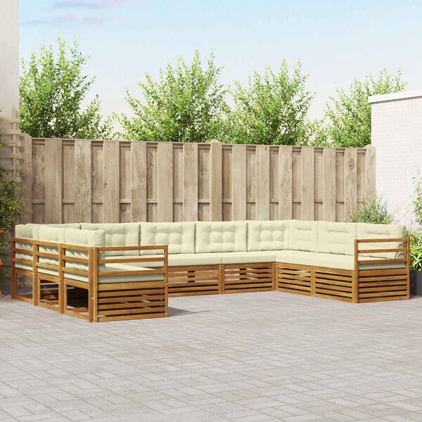 vidaXL Sedac&iacute; soupravy 9 pcs Přirozen&aacute; a Kr&eacute;mov&aacute; Masivn&iacute; ak&aacute;tov&eacute; dřevo