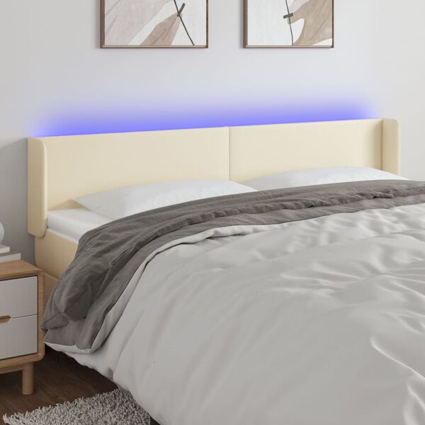 vidaXL Čelo postele s LED kr&eacute;mov&eacute; 183 x 16 x 78/88 cm uměl&aacute; kůže