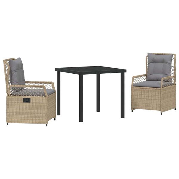 vidaXL Zahradn&iacute; j&iacute;deln&iacute; souprava 3 pcs B&eacute;žov&aacute; a Světle &scaron;ed&aacute; polyratan