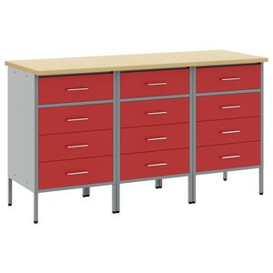 vidaXL Pracovn&iacute; skř&iacute;ň se z&aacute;suvkou 3 ks Červen&aacute; a &scaron;ed&aacute; 150 x 55 x 85 cm