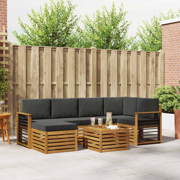 vidaXL Sedac&iacute; soupravy s pol&scaron;t&aacute;řem 7 pcs Přirozen&aacute; a Anthracitov&aacute;