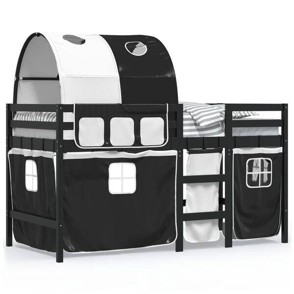 vidaXL Dětská patrová postel s tunelem bílá a černá 90x200 cm borovice