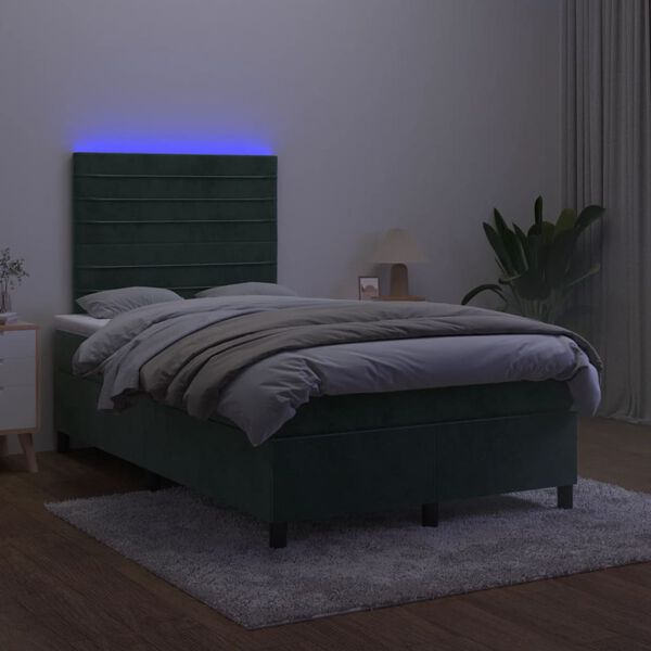 vidaXL Box spring postel s matrac&iacute; a LED tmavě zelen&aacute; 120x200 cm samet