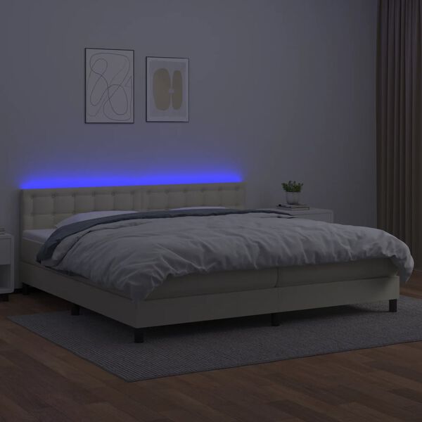 vidaXL Box spring postel s matrac&iacute; a LED kr&eacute;mov&aacute; 200x200 cm uměl&aacute; kůže