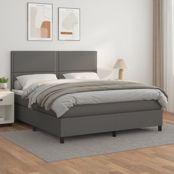 vidaXL Box spring postel s matrac&iacute; &scaron;ed&aacute; 160x200 cm uměl&aacute; kůže