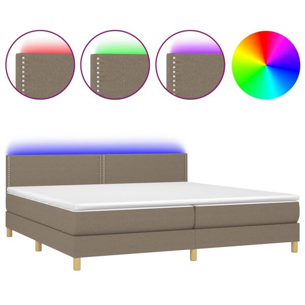 vidaXL Box spring postel s matrac&iacute; a LED taupe 200x200 cm textil