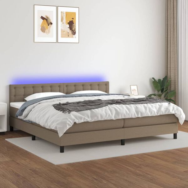 vidaXL Box spring postel s matrac&iacute; a LED taupe 200x200 cm textil