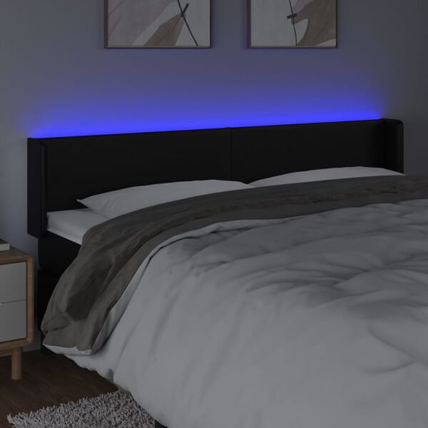 vidaXL Čelo postele s LED černé 163 x 16 x 78/88 cm umělá kůže