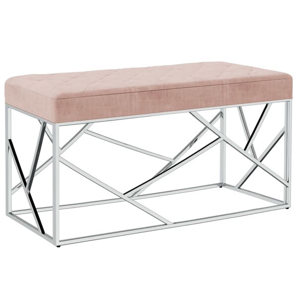 vidaXL Lavice 97 cm růžov&aacute; sametov&aacute; tkanina a nerezov&aacute; ocel