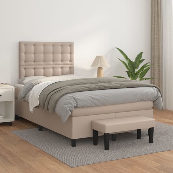vidaXL Box spring postel s matrac&iacute; cappuccino 120x200 cm uměl&aacute; kůže