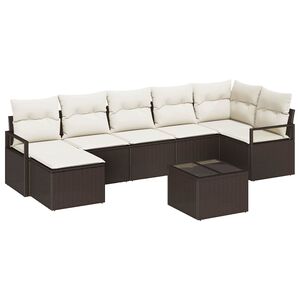 vidaXL Set pohovek s pol&scaron;t&aacute;řem 8 pcs Hněd&aacute; a kr&eacute;mov&aacute; polyratan