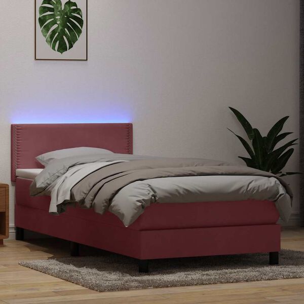 vidaXL Box spring postel s matrac&iacute; a LED čern&aacute; 100x220 cm Růžov&yacute;