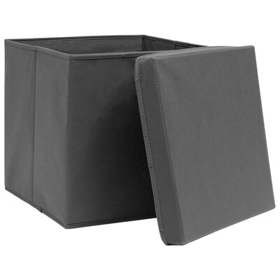 vidaXL Úložné boxy s víky 10 ks 28 x 28 x 28 cm šedé
