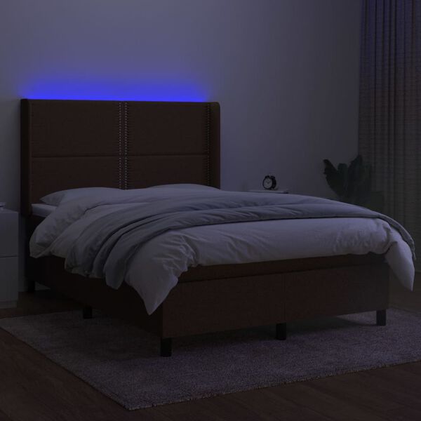 vidaXL Box spring postel s matrac&iacute; a LED tmavě hněd&aacute; 140x200 cm textil