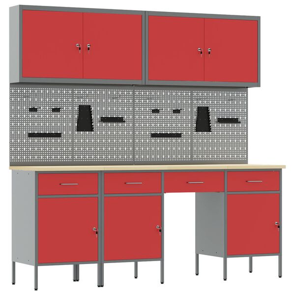 vidaXL Pracovn&iacute; stůl se z&aacute;suvkou 10 pcs Červen&aacute; 200 x 55 x 200 cm Ocel