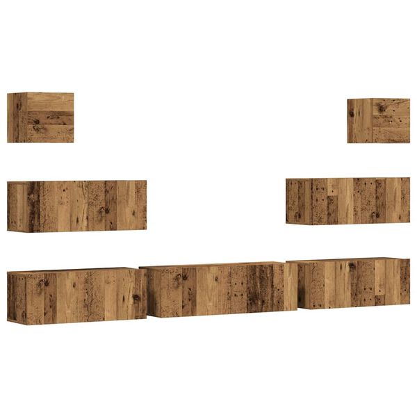 vidaXL Sada 7 kusů n&aacute;stěnn&eacute; TV skř&iacute;ňka star&eacute;ho dřeva kompozitn&iacute; dřevo