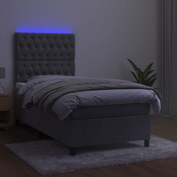 vidaXL Box spring postel s matrac&iacute; a LED světle &scaron;ed&aacute; 90x190 cm samet