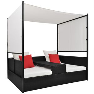 vidaXL Zahradn&iacute; postel s baldach&yacute;nem čern&aacute; 190 x 130 cm polyratan