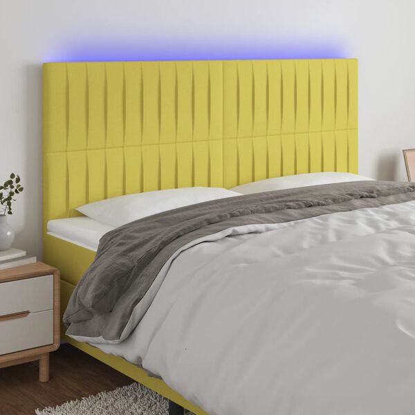vidaXL Čelo postele s LED zelen&aacute; 200x5x118/128 cm textil