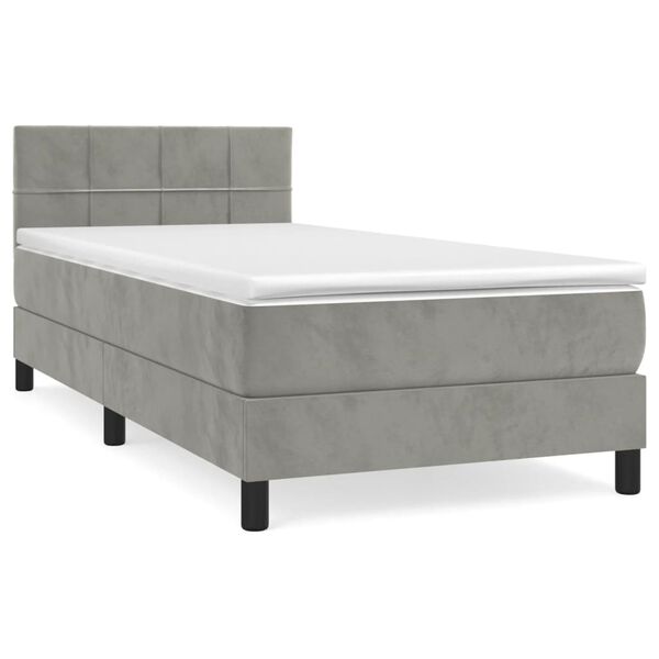 vidaXL Box spring postel s matrací světle šedá 90x190 cm samet