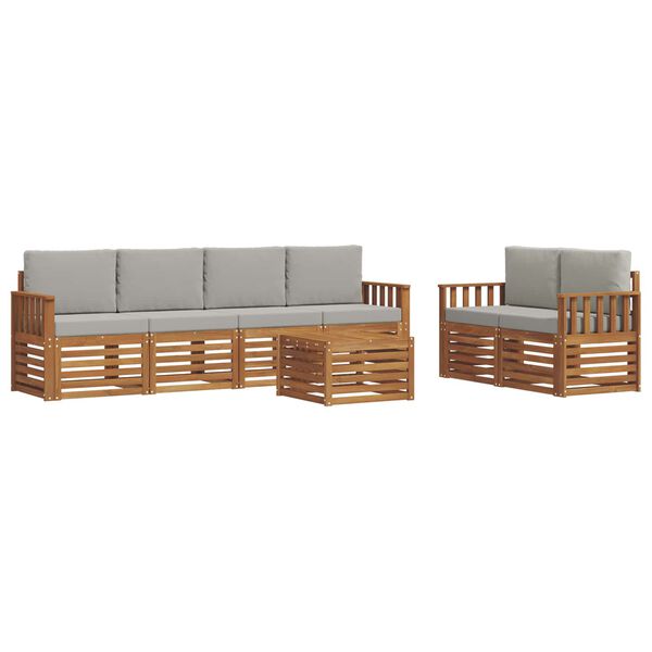 vidaXL Sedac&iacute; soupravy s pol&scaron;t&aacute;řem 7 pcs Př&iacute;rodn&iacute; a světle &scaron;ed&aacute;