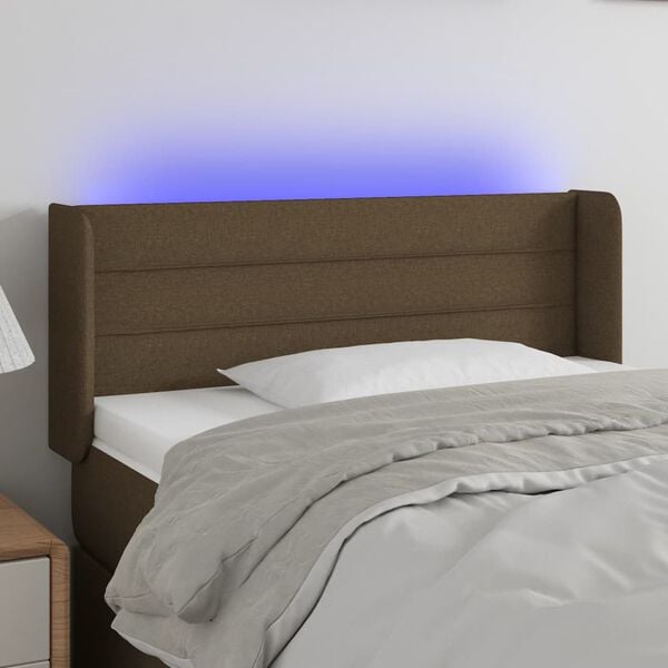 vidaXL Čelo postele s LED tmavě hněd&eacute; 83 x 16 x 78/88 cm textil